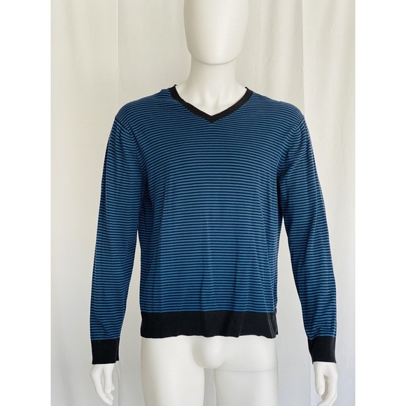 Gap Sweater Neck V Blue with Black Stripes Long Sleeves. Cotton, Silk, Nylon - Picture 5 of 8